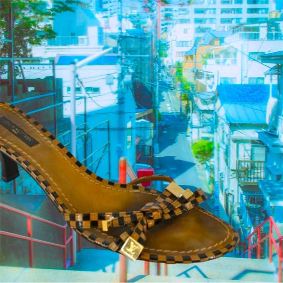 Authentic Louis Vuitton Sz37.5 Checkered Sandal Slide Heels - Picture 6 of 11